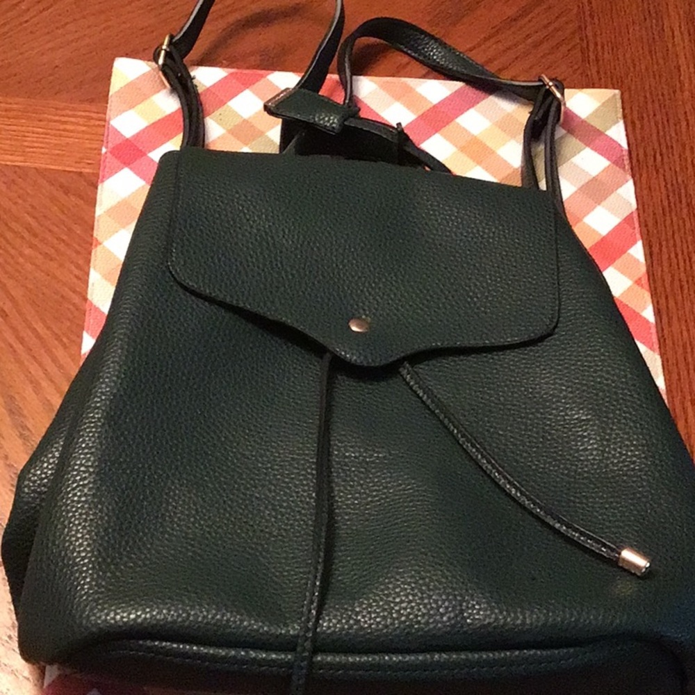vegan leather green backpack purse
